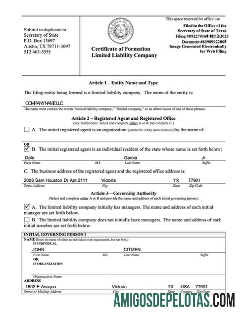 Certificado de formação de empresa de responsabilidade limitada em branco dos EUA modelo Word e PDF